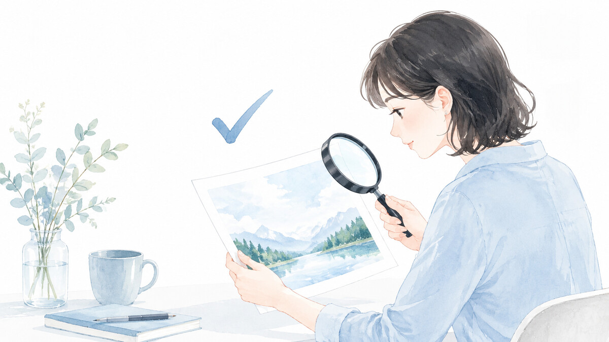 AI生成画像を公開前に慎重に確認するイメージ