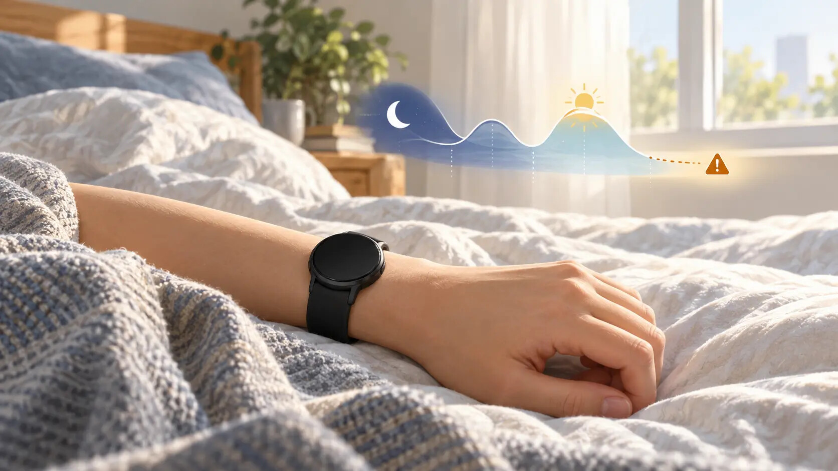 夜勤明けの日中睡眠をQS40で記録する場面のイラスト